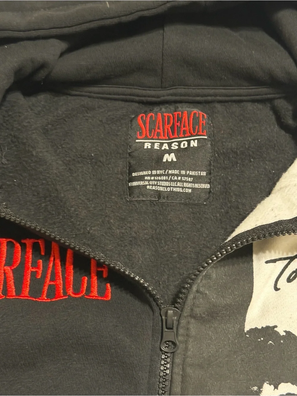 Men’s Reason Scarface Split Tony Montana Zip Hoodie, Size M